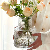Handmade Glacier Textured Glass Vase, 8cm/3.15inch Caliber for Wide-Mouthed Floral for Decorating Living Rooms and Dining Tables
