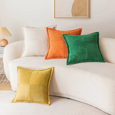 Solid Color Striped Corduroy Pillow Cushion Cover - Minimalist Sofa Backrest Cushion Office Lumbar Support Pillow Case for Nap