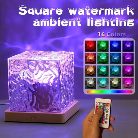16 Colors Water Ripple Projector Dynamic Rotating LED Night Light with Remote Dimming Family Bedroom Romantic Ocean Decor Lamp