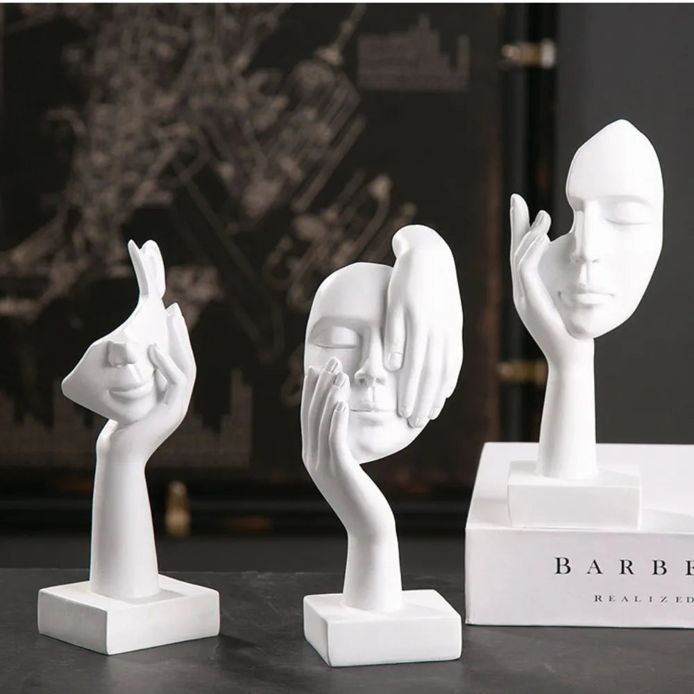 Nordic Resin Abstract Statue Desktop Ornaments Sculpture Figurines Face Character Light Luxury Art Crafts Office Home Decor
