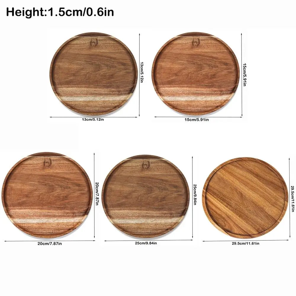 Decorative Tray Round Dinner Plate Wooden Large Wood Platte Dessert Pallet