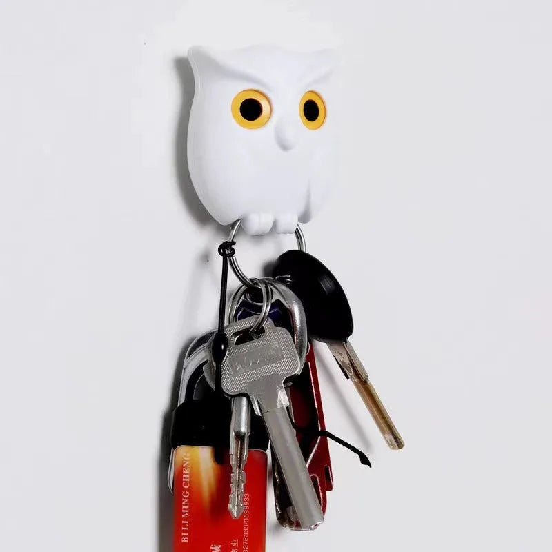 Animal Cartoon Owl Keychain Magnetic Key Hook Auto Blink Cute No Punch Storage Hook Kitchen Home Wall Decor