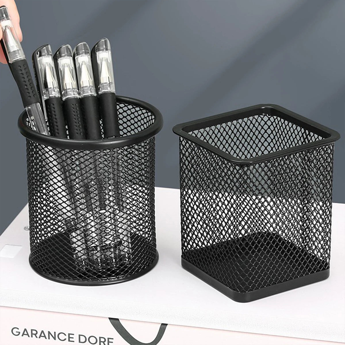 Multifunction Round/Square Pen Holder Office Desk Metal Mesh Pen Pot Cup Case Container Organiser Durable Pencil Case Stationery