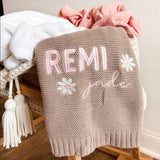 Daisy Knit Blanket, Baby Gift, Newborn Gift, Personalized Blanket, Stroller Blanket, Newborn Baby Gift, Soft Cotton Baby Blanket