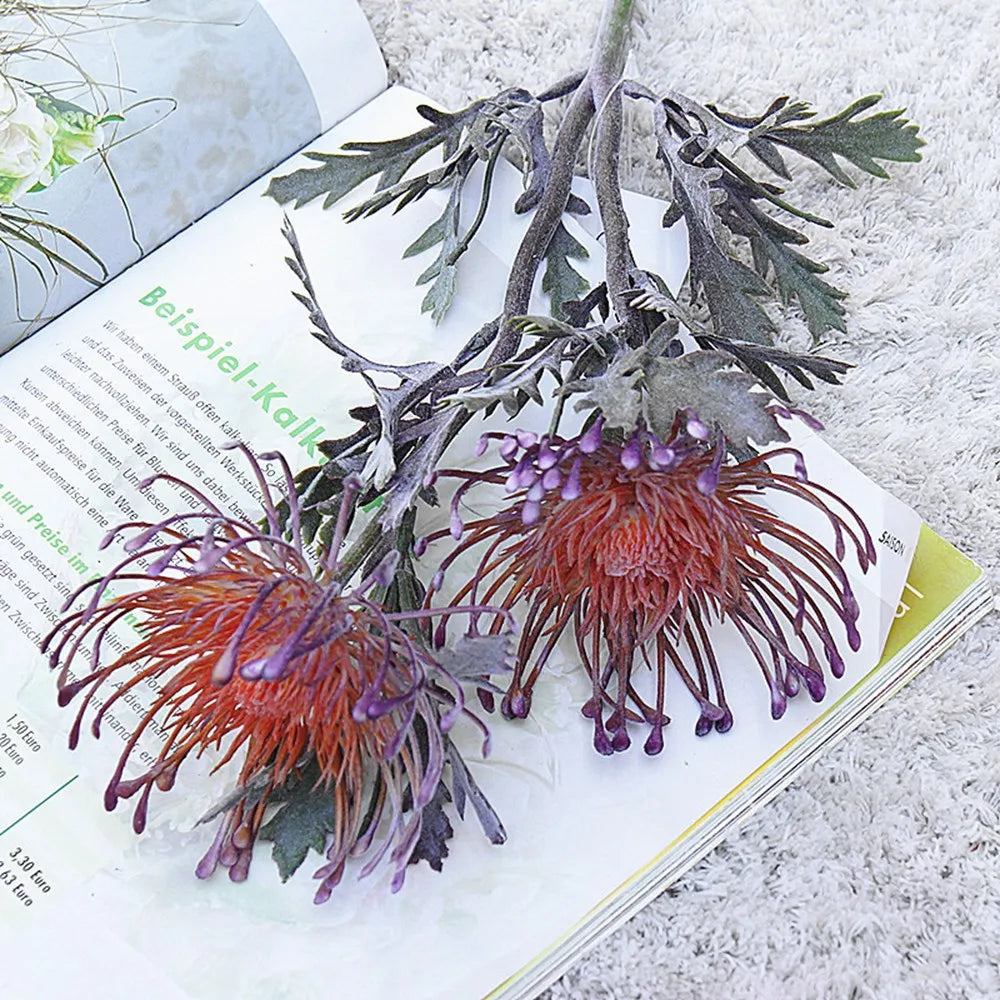 Artificial Flowers Short Branch Crab Claw 2 Fork Pincushion Festival Garland Vase for Home Wedding Room Decoration Fake Planting