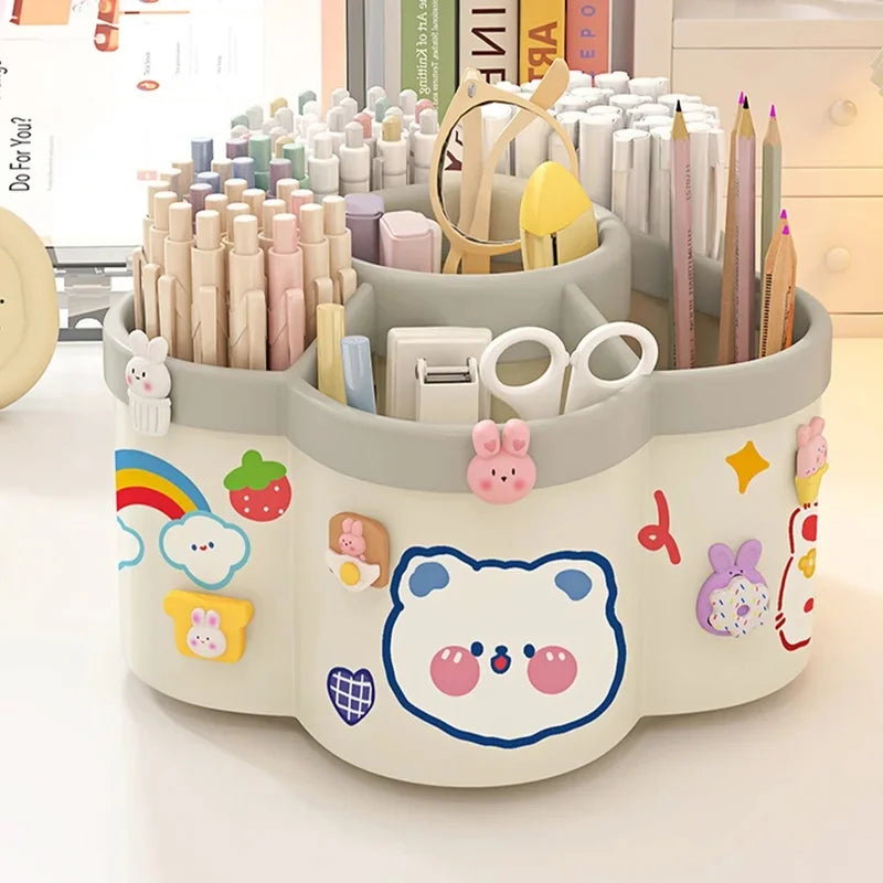Rotating Desk Organizer, Large Makeup & Pen Holder for Office/Dorm/Vanity, with Random Stickers
