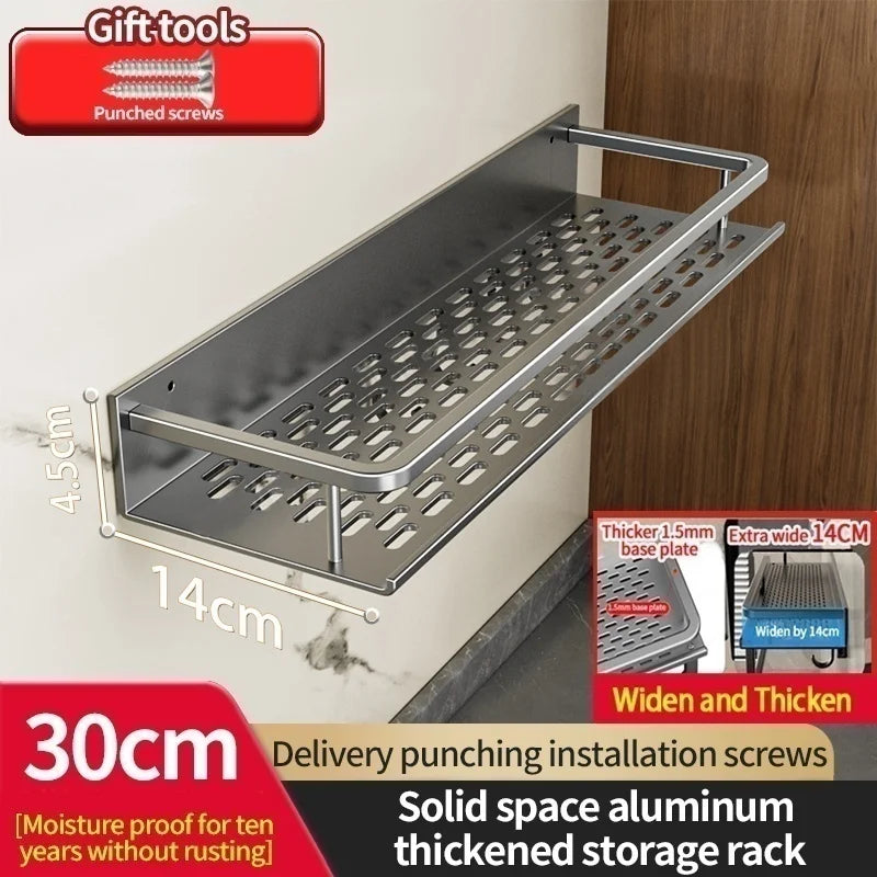 Aluminum Kitchen Shelf Wall Mounted Spice Organizer Rust and Moisture Resistant Bathroom Toiletries Storage Racks