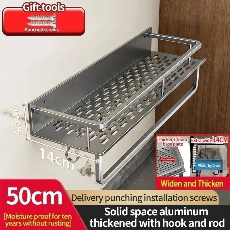 Aluminum Kitchen Shelf Wall Mounted Spice Organizer Rust and Moisture Resistant Bathroom Toiletries Storage Racks