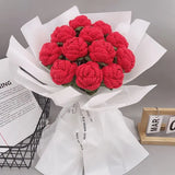 Artificial Flower Handmade Crochet Yarn Rose Outdoor Garden Valentine's Wedding Bridal Bouquet Home Room DIY Gift Box Accessory