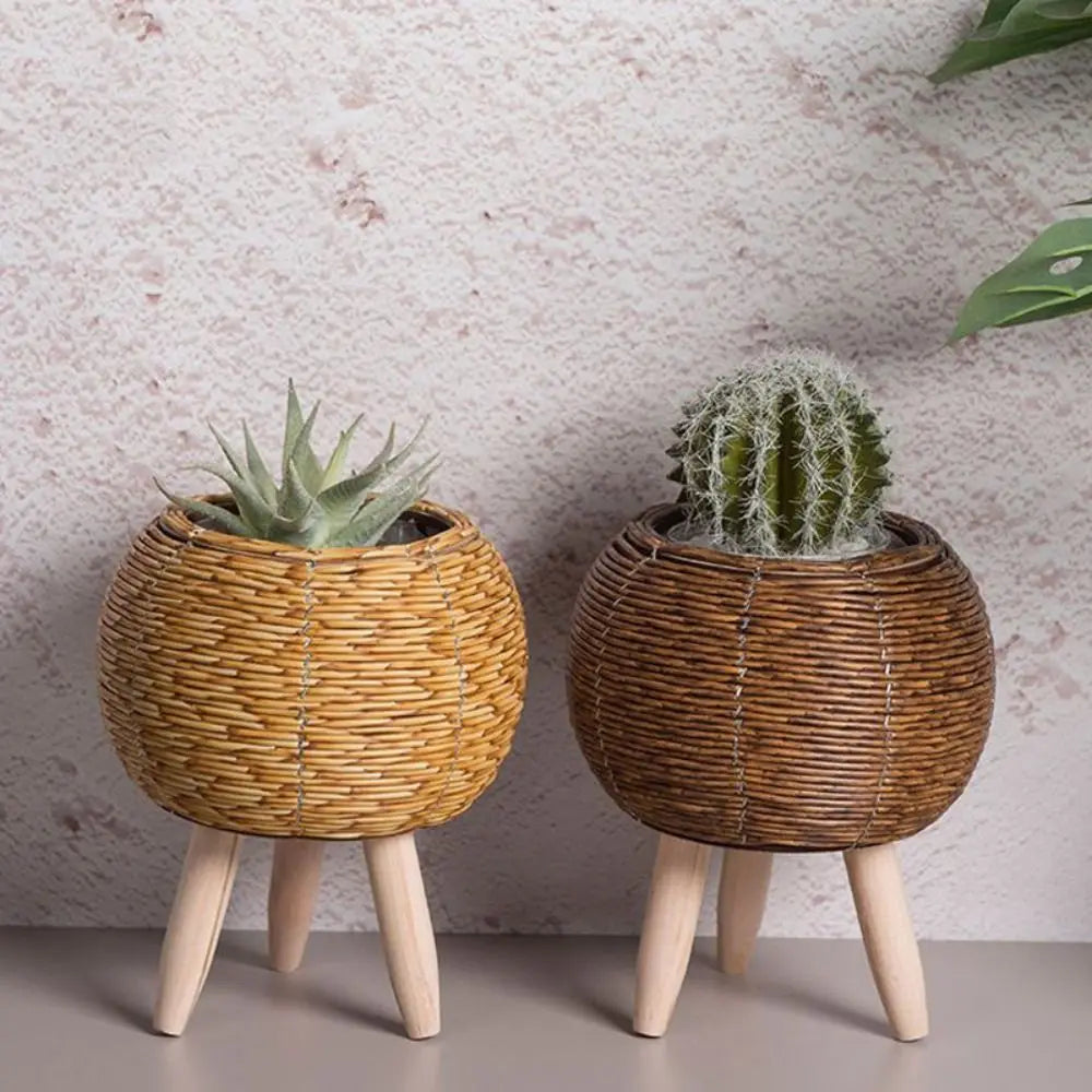 Fashion Rattan Woven Flower Pot Creative Flower Planters With Removable Legs Durable Hand Wove Plant Stand