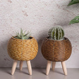 Fashion Rattan Woven Flower Pot Creative Flower Planters With Removable Legs Durable Hand Wove Plant Stand