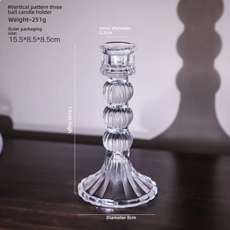 Glass Candle Wick Holder Clear Pillar Table Design Candlestick for Dining Decor