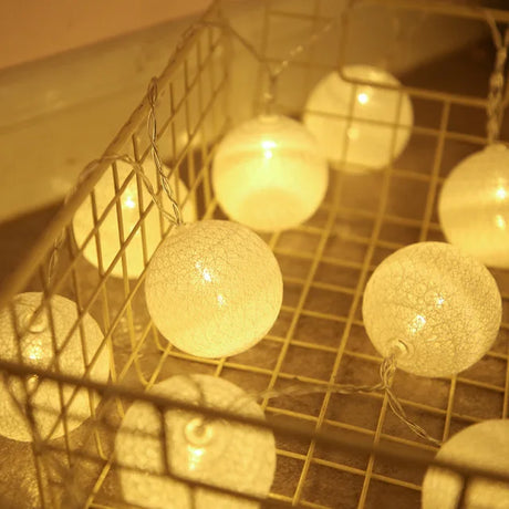 Battery Colorfull Cotton Garland 4cm LED Balls Christmas String Holiday Lights for Home Decoration Wedding Fairy Bedroom Decor