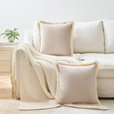 1PC Polyester Velvet Solid Throw Pillow With Tassel Embellishment Sofa Office Back Cushion Living Room Decorative Square