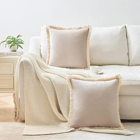 1PC Polyester Velvet Solid Throw Pillow With Tassel Embellishment Sofa Office Back Cushion Living Room Decorative Square