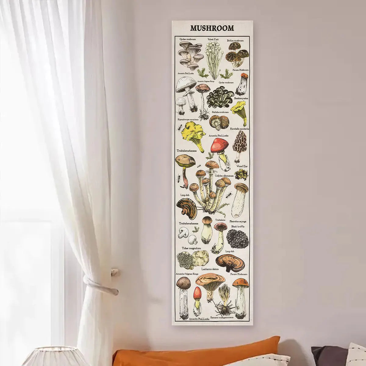 Floral & Plants Chart Vertical Tapestry Mushrooms Wall Hanging Reference Illustrative Botanical Art Tapestry Flowers Home Decor