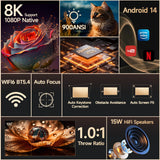 Magcubic Android 14 900ANSI Projector Auto Focus Native 1080P Support 8K With Wifi6 BT5.4 2+16G Portable Movie Outdoor HY350Max