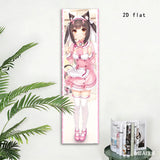 Nekopara Vertical Tapestry, Long Strip Full‑Body Cat‑Ear Maid Character Wall Hanging, Sweet Pink Polyester Wall Cloth for Bedroo