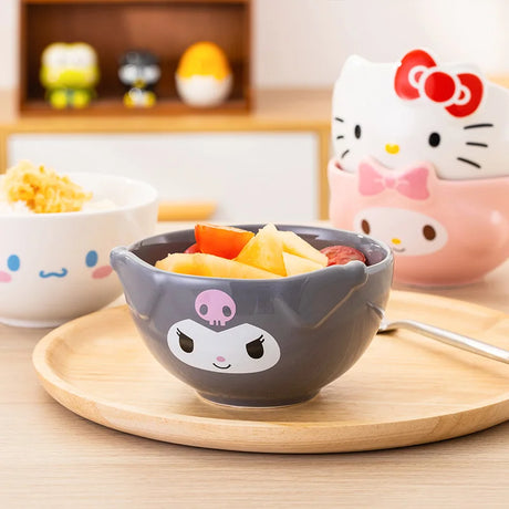 For Sanrio Ceramic Rice Bowls 5Inch Cute for Melody& Cinnamoroll& Kuromi Kids Tableware Home Cartoon Anime Relief Bowl for Gift