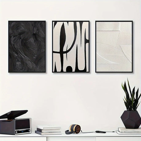 3pcs Abstract Black and White Canvas Wall Art Set Posters, Texture Paintings, Ideal Gift for Room Decoration
