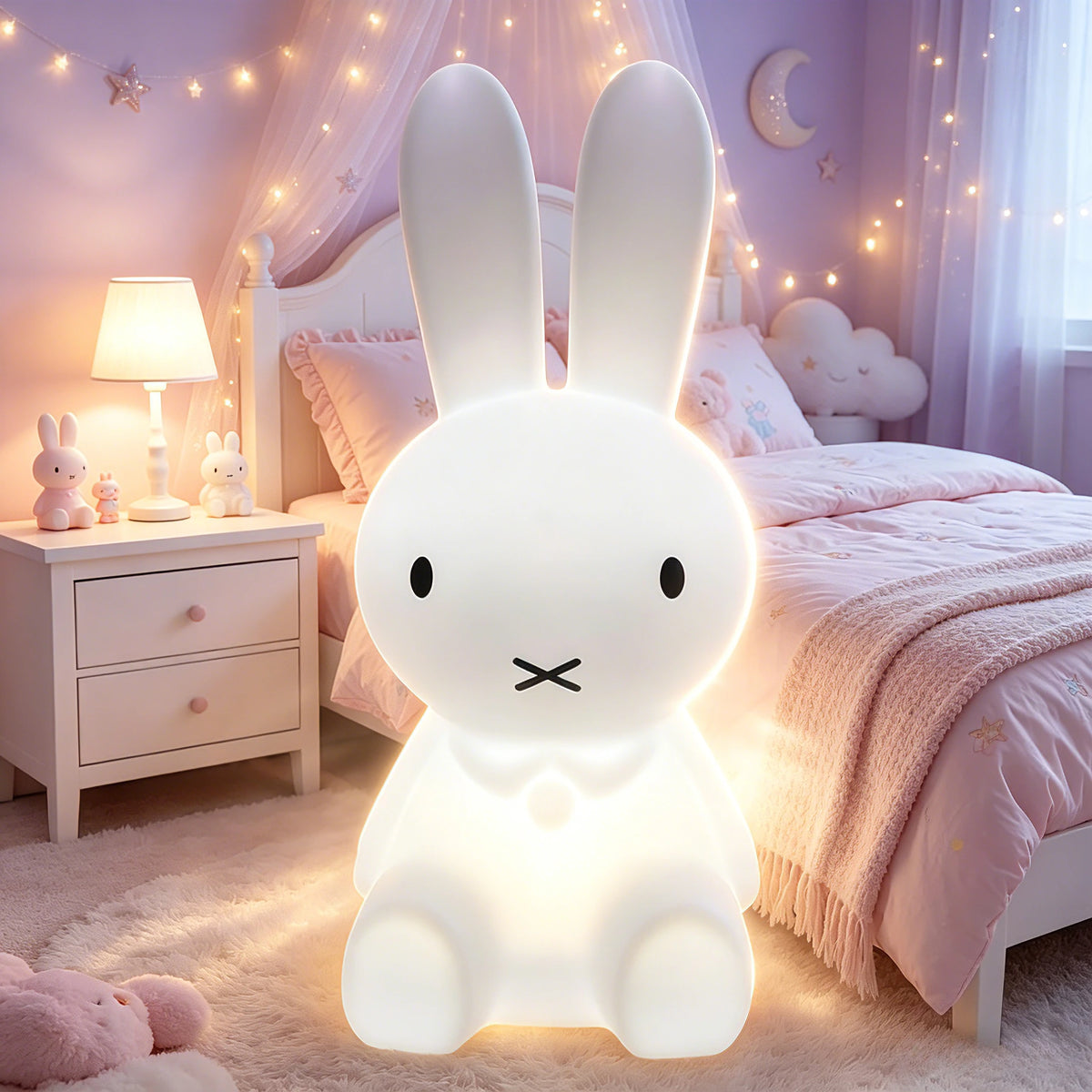 Miffy Rabbit Mood Light with Remote Control Dimming Cute Cartoon Children's Gift Bedroom Bedside Lamp Living Room Floor Lamp