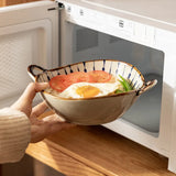 7.5inch Household Noodle Bowl Ceramic Soup Bowl With Handle Salad Pasta Bowl Kitchen Tableware Microwave Oven Bakware