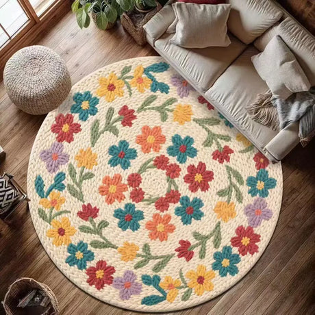Round Mandala Carpet Mat Rug Bohemian Ethnic Home Decoration Non-slip Handwoven Colorful Geometric Living Room Floor Mat