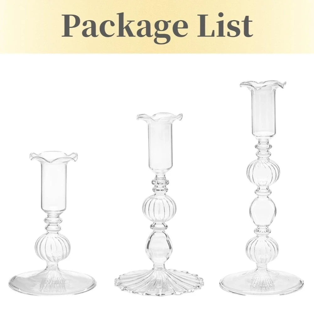 3Pcs Glass Candlestick Holders Glass Taper Candle Holders Groovy Wavy Elegant Candle Stick for Home Party Decoration