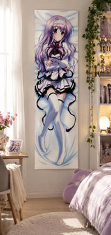 Anime Girl Dakimakura-Style Tapestry, White & Purple Uniform, Soft Bedroom Decor