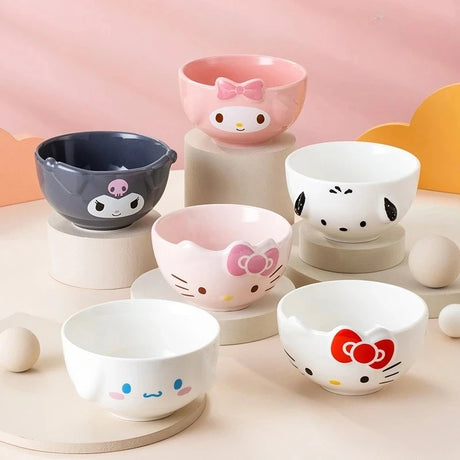 For Sanrio Ceramic Rice Bowls 5Inch Cute for Melody& Cinnamoroll& Kuromi Kids Tableware Home Cartoon Anime Relief Bowl for Gift