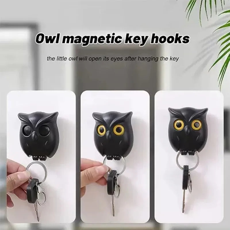Animal Cartoon Owl Keychain Magnetic Key Hook Auto Blink Cute No Punch Storage Hook Kitchen Home Wall Decor