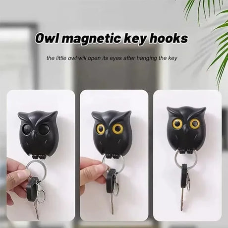 Animal Cartoon Owl Keychain Magnetic Key Hook Auto Blink Cute No Punch Storage Hook Kitchen Home Wall Decor