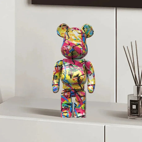 27cm/10Inches Graffiti Bear Figurine Home Decor Animal Abstract Ornament Storage Money Jar Modern Room Sculpture Table Decor