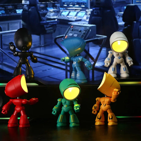 LED Mini Night Light Cute Cartoon Robot Hero Desk Lamp Desktop Ornament Book Light Kids Room Bedside Bedroom Decor Holiday Gifts