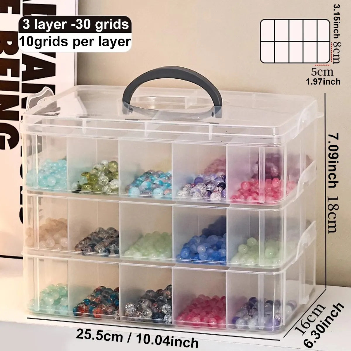 3-Layer Transparent Storage Box, Stackable Storage Box, Portable Craft Bead Plastic Box, Jewelry Storage Box, Storage Tray