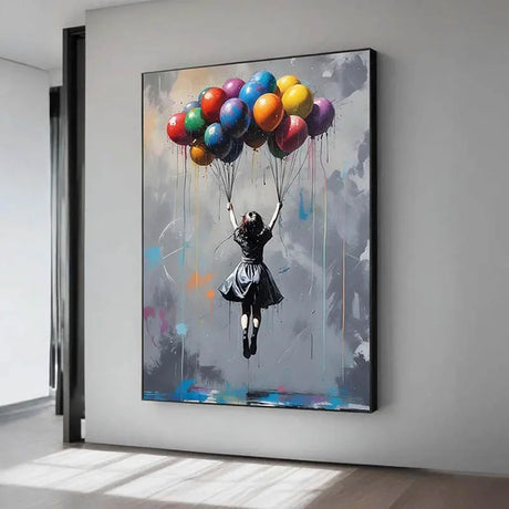 Girl with Heart Balloon Canvas Print, Graffiti Street Art, Colorful Balloon Girl Vibrant Heart-Shaped, Urban Street Art Decor