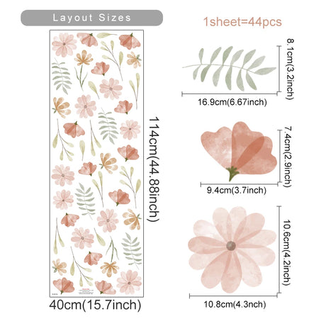 Boho Style Flowers Leaves Watercolor Wall Sticker Nursery Vinyl Wall Art Decals for Living Room Bedroom Kids Room Home Decor