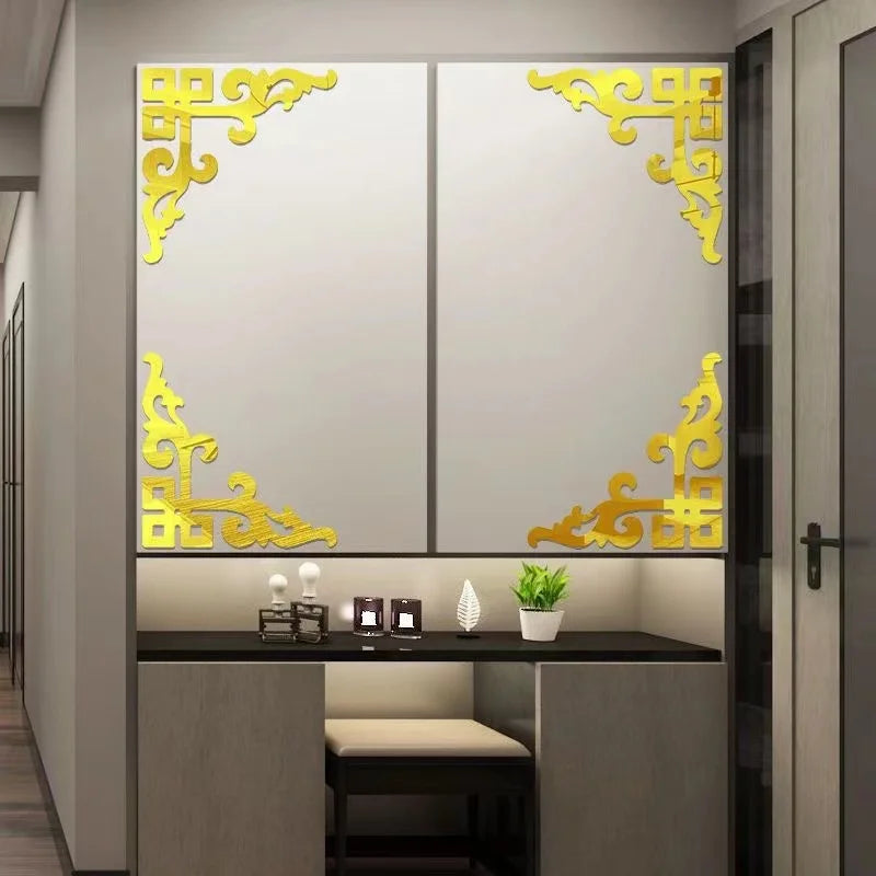 Acrylic Mirror Sticker Wall Cabinet Decor Self-adhesive Geometry Wall Corner Decorative Wall Stickers DIY Room Home Office Decor