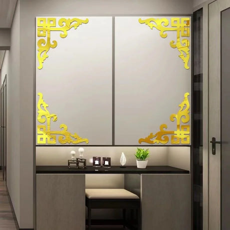 Acrylic Mirror Sticker Wall Cabinet Decor Self-adhesive Geometry Wall Corner Decorative Wall Stickers DIY Room Home Office Decor