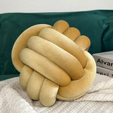 Cozy Hand-woven Knotted Pillow Golden Velvet Three-strand Rope Cushion for Sofa