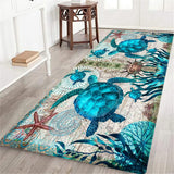 Coastal Sea Turtle Ocean Life Runner Rugs Decor Kitchen Hallway Balcony Floormat Bedroom Entrance Doormat Bath Non-Slip Foot Pad