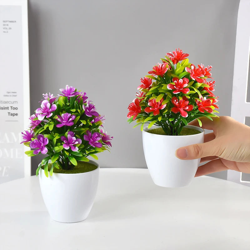 1pc Artificial Potted Plant Small Bonsai Flowers Pot Simulated Tree Ornaments Wedding Home Hotel Office Table Decor Fake Plants