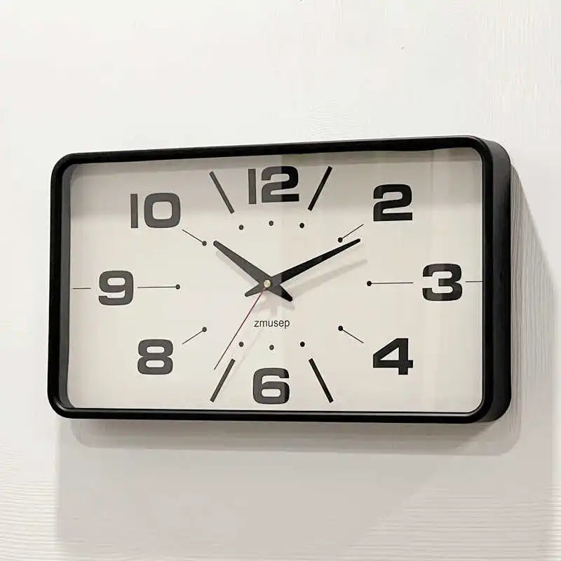 Win Elegant Simple Modern Japanese Style Metal Wall Clock New Silent Rectangular Home and Office Clock for Living Room