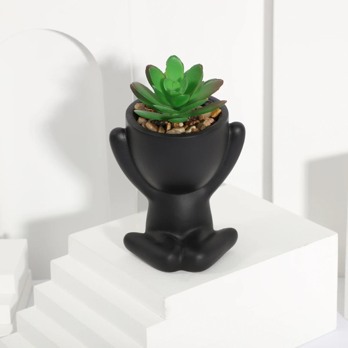 XIYA FLOWER Artificial Aloe Potted Plant Black Miniature Character Pot Fake Potted Plant Wholesale PE Material Home Decoration
