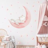 Cartoon Pink Moon Cute Cat Sleep Wall Stickers Baby Room Star Home Decor Accessories Living Room Bedroom Decoration Kids Room