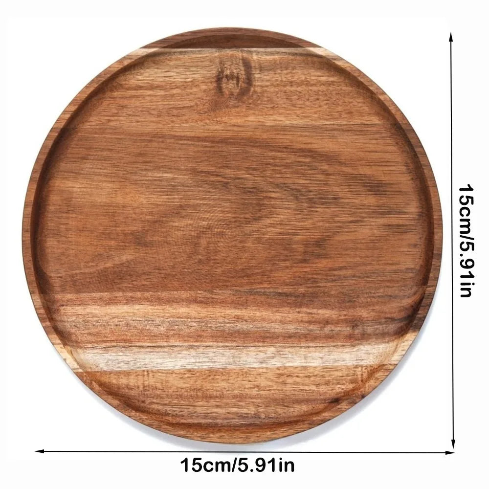 Decorative Tray Round Dinner Plate Wooden Large Wood Platte Dessert Pallet