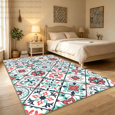 Bohemian Geometric Abstract Style Big Size Rugs for Bedroom Soft Easy Clean Cloakroom Carpet Machine Washable Foldable Patio Mat