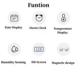 Magnetic LCD Digital Clock Wall Mounted 3.7Inch Refrigerator wall Alarm Clock Ultra Thin Desk Clock for Bedside Living Room