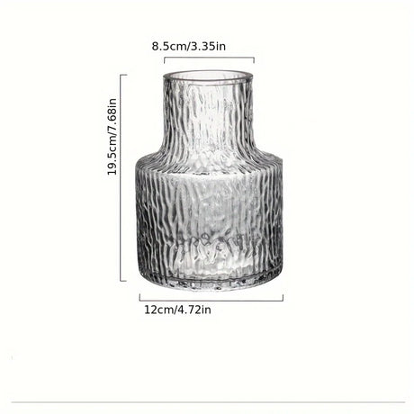 Handmade Glacier Textured Glass Vase, 8cm/3.15inch Caliber for Wide-Mouthed Floral for Decorating Living Rooms and Dining Tables