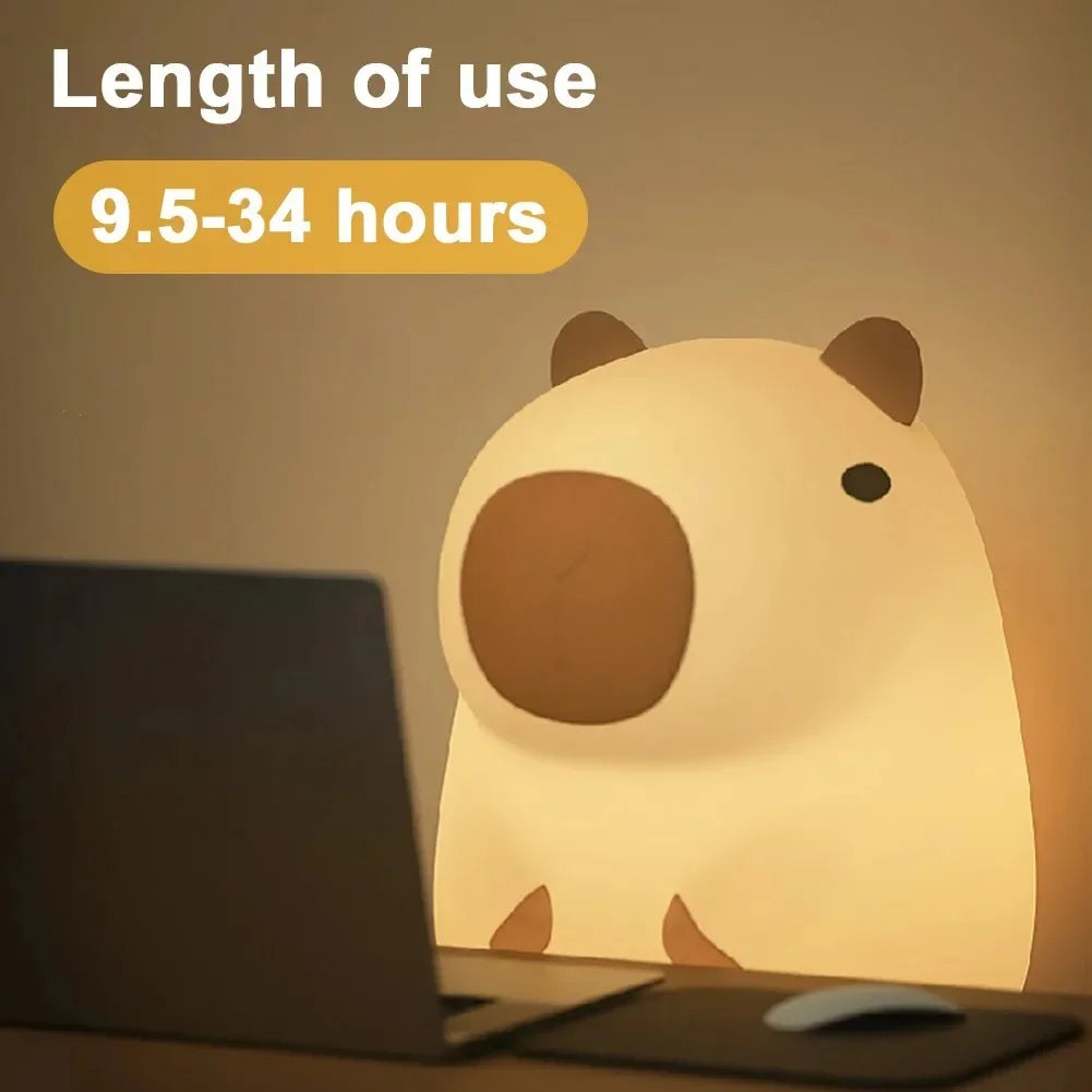 HPH Cute Capybara Night Light Novelty Dimmable Nursery Nightlight Rechargeable Touch Lamp Silicone Pat Lamp for Kids Room Decor